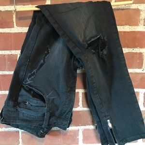 KanCan distressed black jeans with zippers
